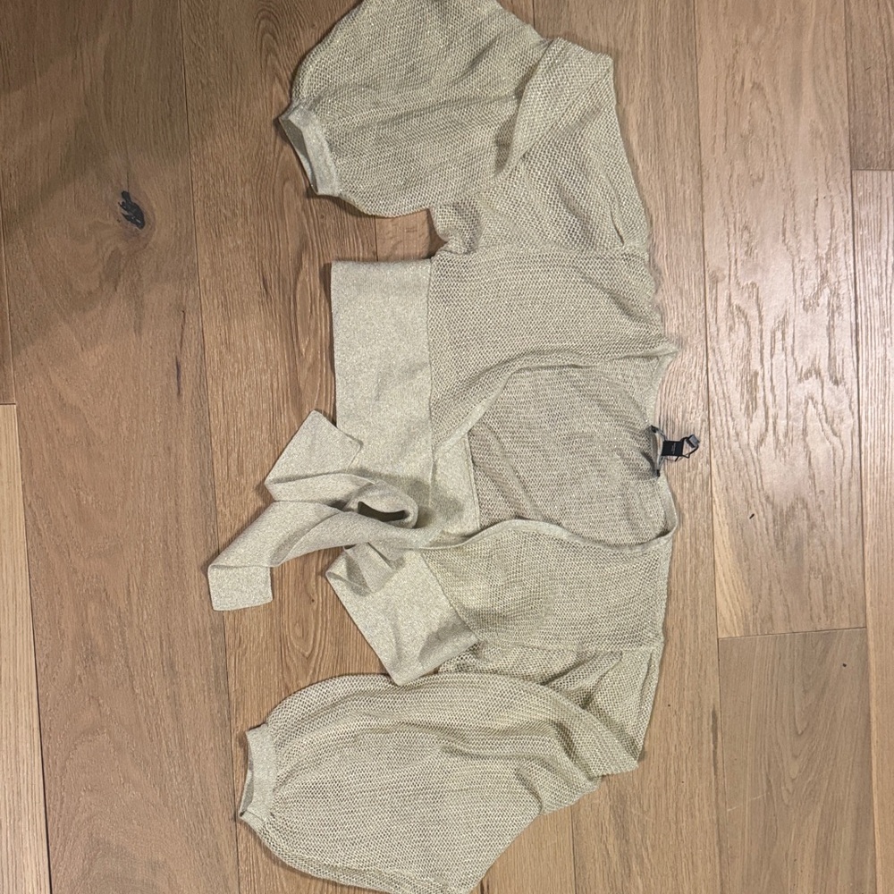 Express Light Beige and Gold Tie-Front Shrug